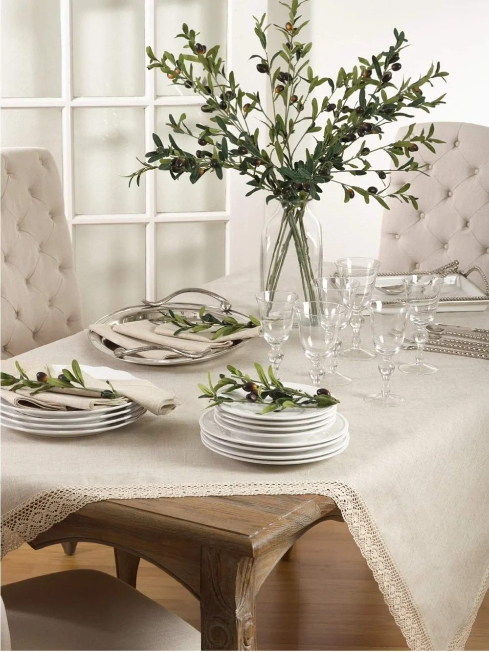 Square Beige With Lace Tablecloth